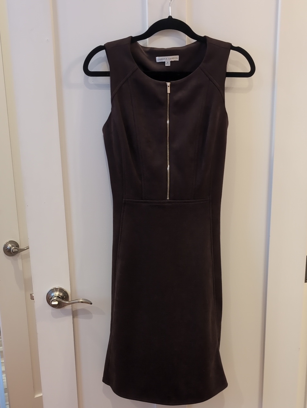 Sandra Darren Chocolate Brown Sleeveless Zip-Front Sheath Dress